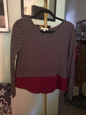 Skies Are Blue Burgundy Printed Long-Sleeve Top with Solid Hem